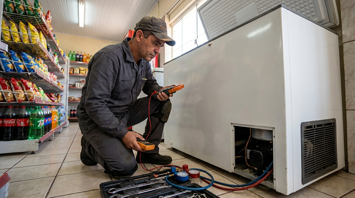 Reparo da placa eletrônica de um freezer em atendimento em Brasília‑DF