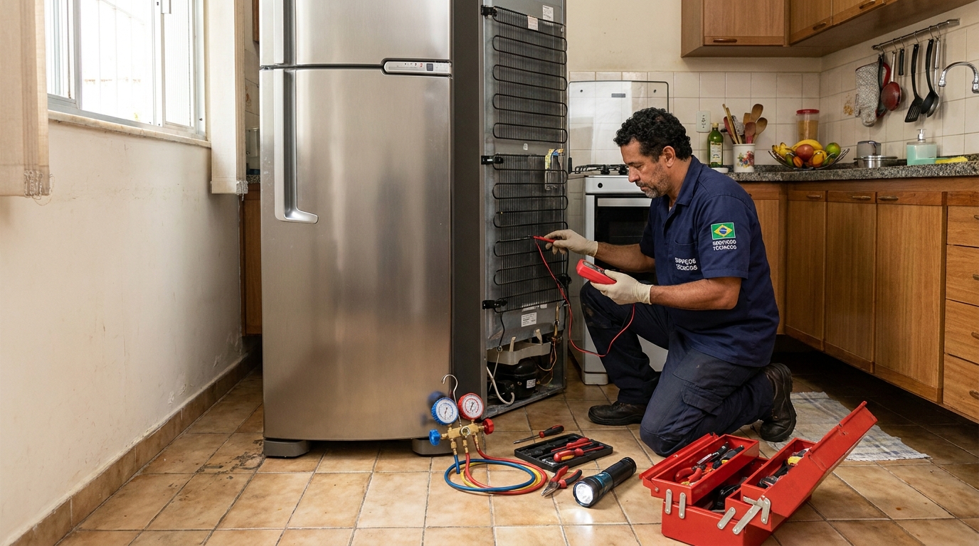 Técnico de conserto de eletrodomésticos em atendimento em Brasília‑DF