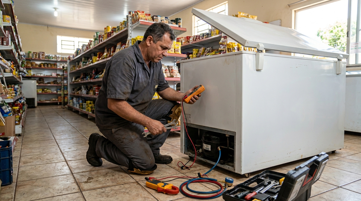 Troca de termostato de freezer em atendimento em Brasília‑DF